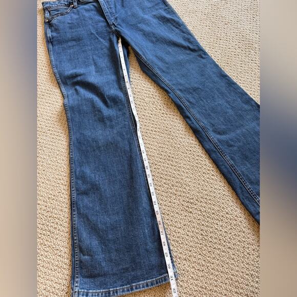 NWOT Wrangler + Staud Women's Blue Jeans Flare Mid Rise Size 31 Slim Fit Cotton - Picture 11 of 12